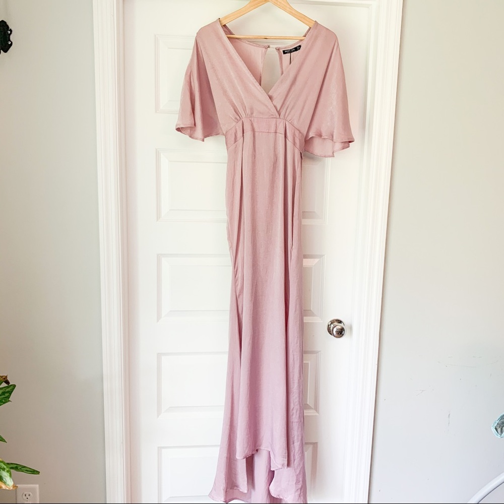 Nasty Gal Lilac Cape Sleeve Satin Maxi Dress NWT 6